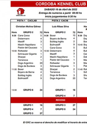 Información sobre Grupos y Pistas del Sábado 16 ...